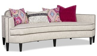 Curved Sofa with Asymmetrical Back and Black Piping