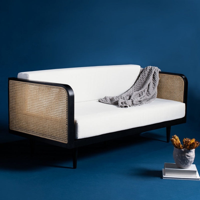 Daybed Matte Black Frame and Tapered Legs Rattan
