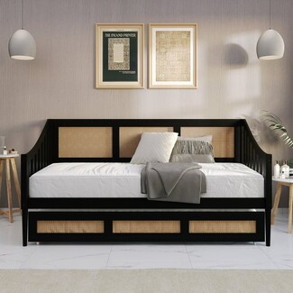 Daybed Trundle Drawer and Matte Black Cane Daybed