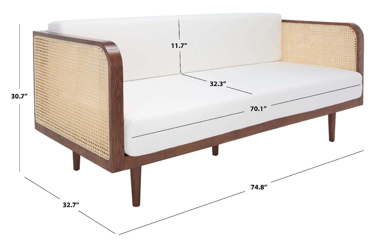 Daybed Walnut Stained Frame Minimalist Rattan Bed
