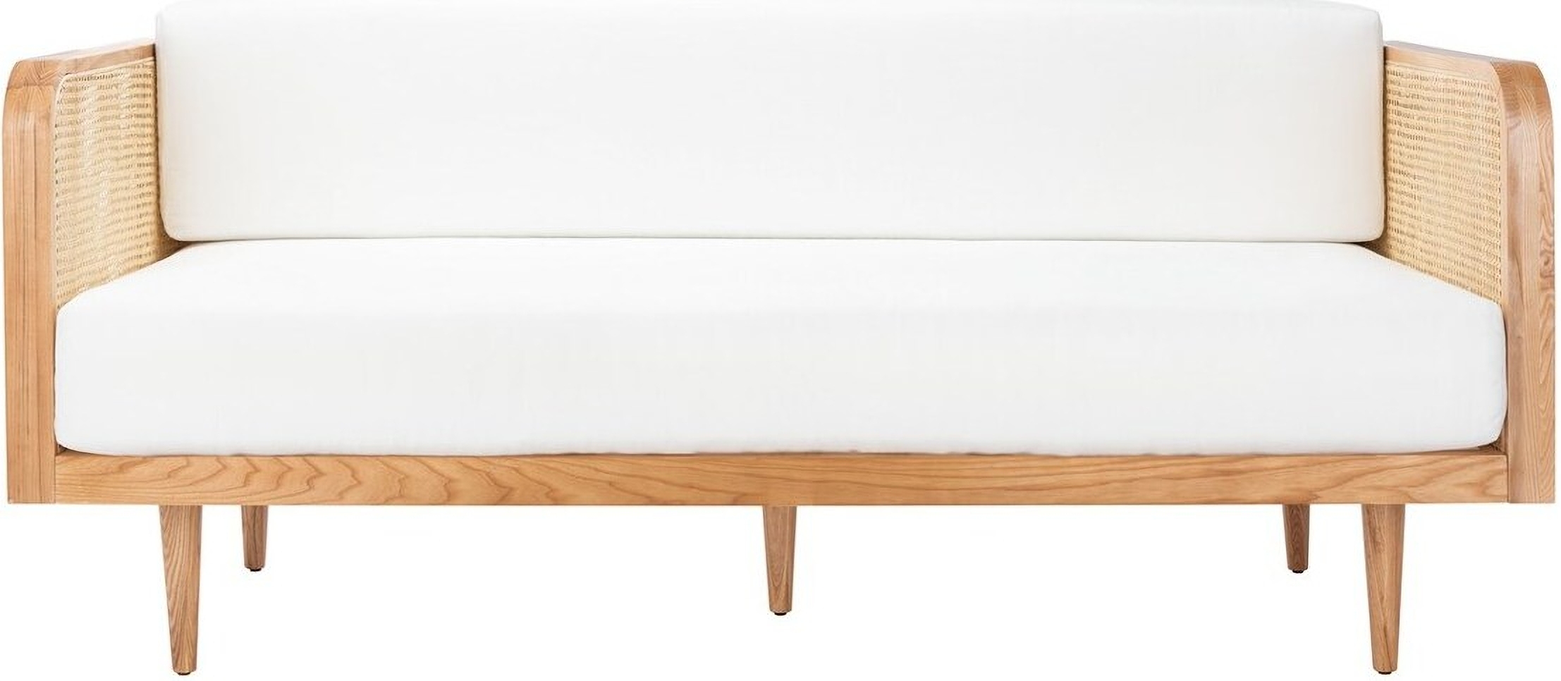 Daybed Woven Cane Inlay Off White Natural Wood Bed