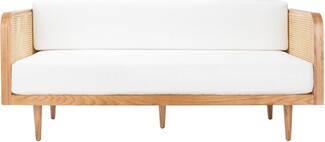 Daybed Woven Cane Inlay Off White Natural Wood Bed