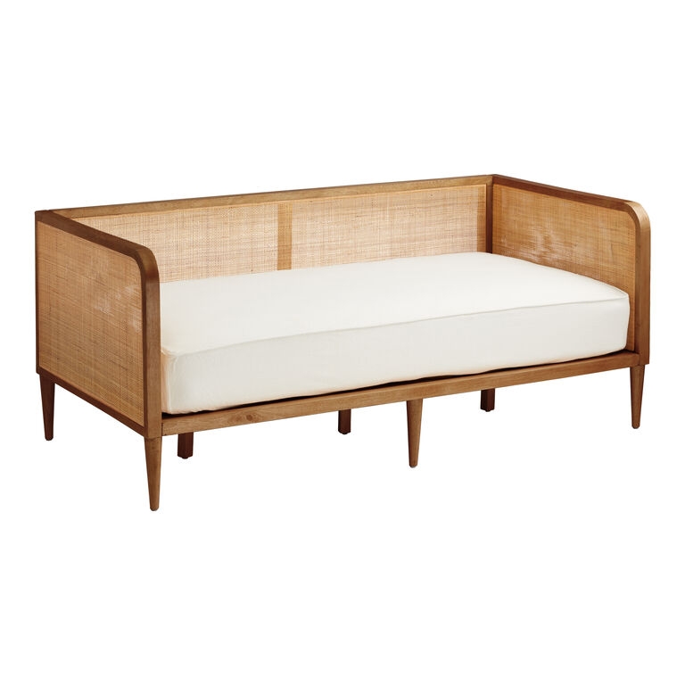 Daybed Woven Cane Panels Curved Corners Pecan Wood