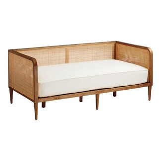 Daybed Woven Cane Panels Curved Corners Pecan Wood