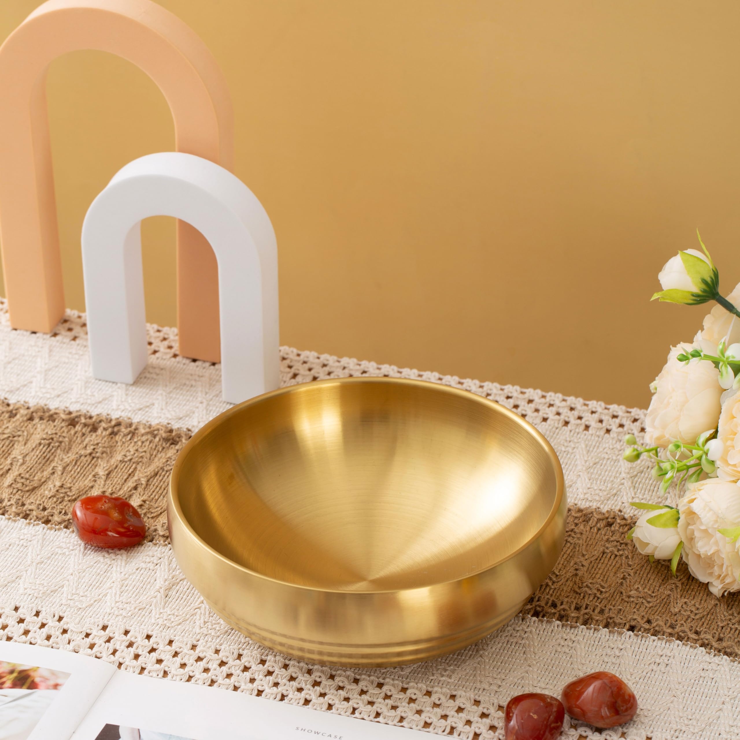 Decorative Bowl in Brushed Metallic Modern Entryway Catchall