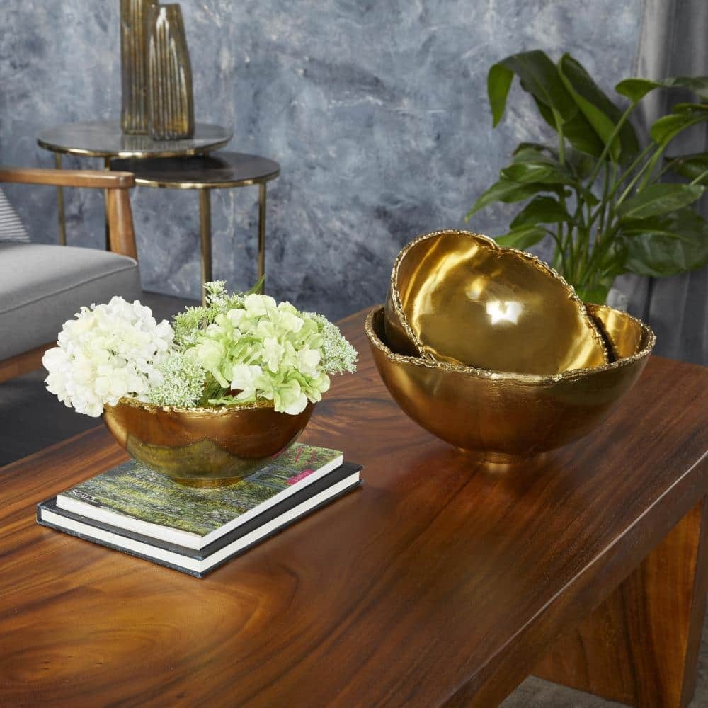 Decorative Bowl Trio with Raw Edges Gold Organic Edge Bowls