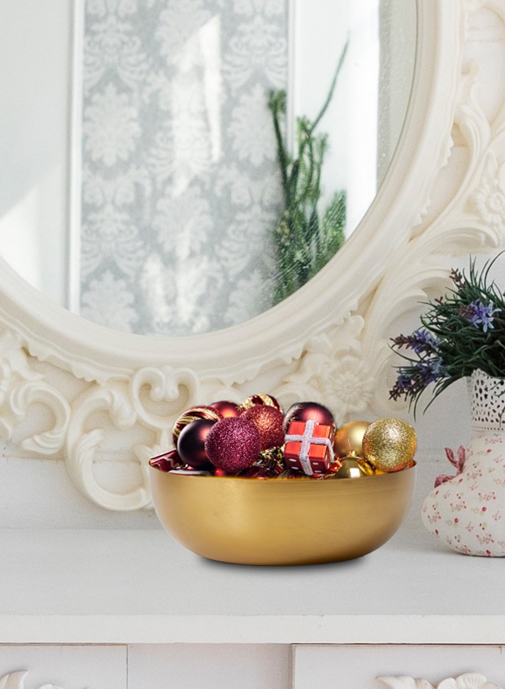 Decorative Bowl with Deep Basin Holiday Ornament Display