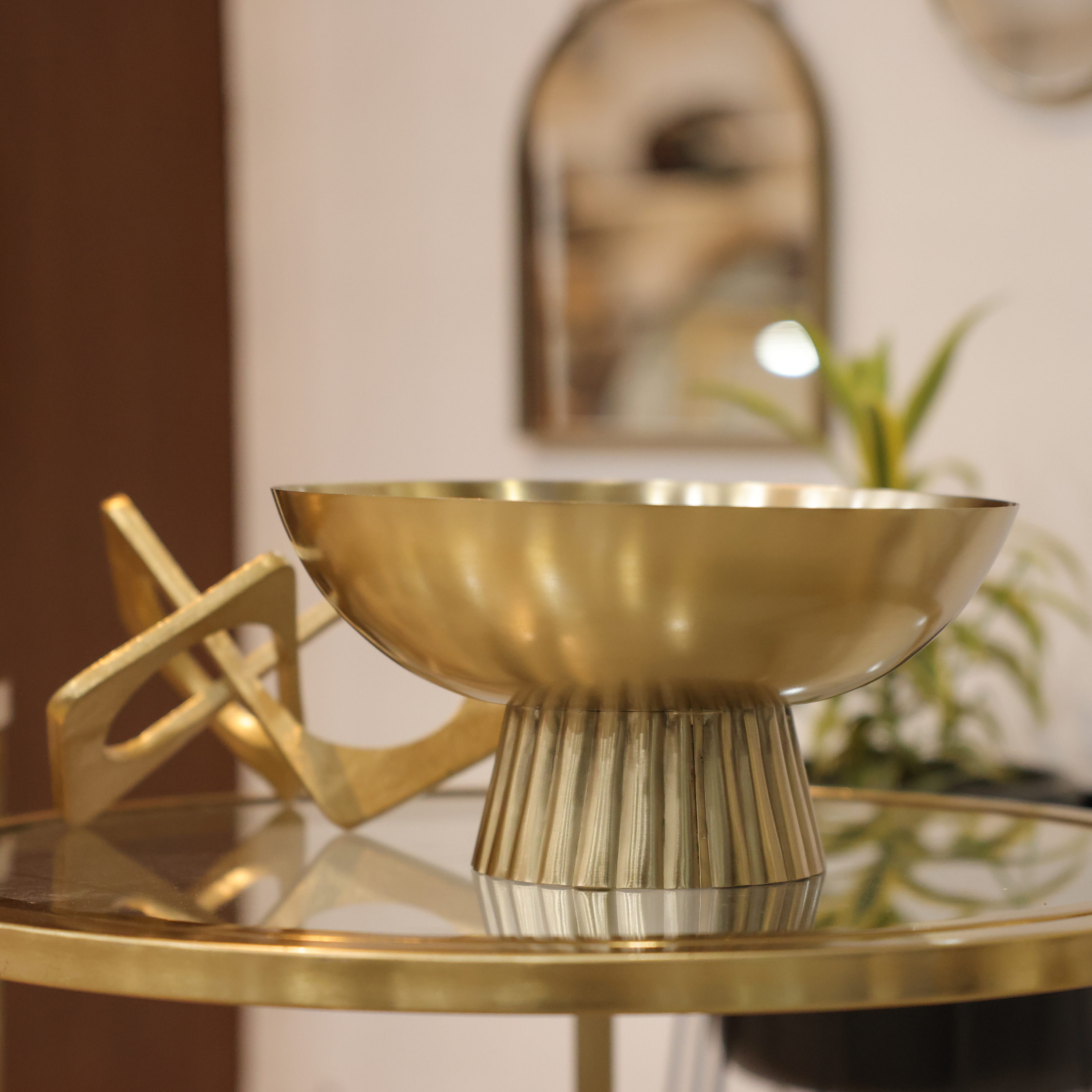Decorative Bowl with Fluted Pedestal Metallic Accent Bowl