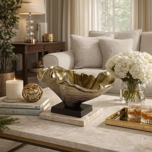 Decorative Bowl with Shell Inspired Form Aluminum Bowl