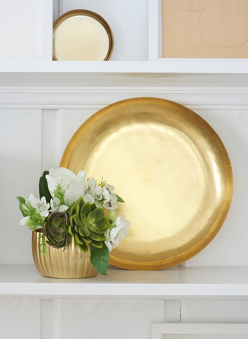 Decorative Bowl with Vertical Ribbing Metallic Planter Bowl
