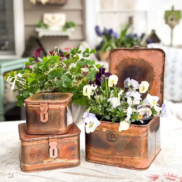 Decorative Boxes with Distressed Patina Antique Farmhouse Bins