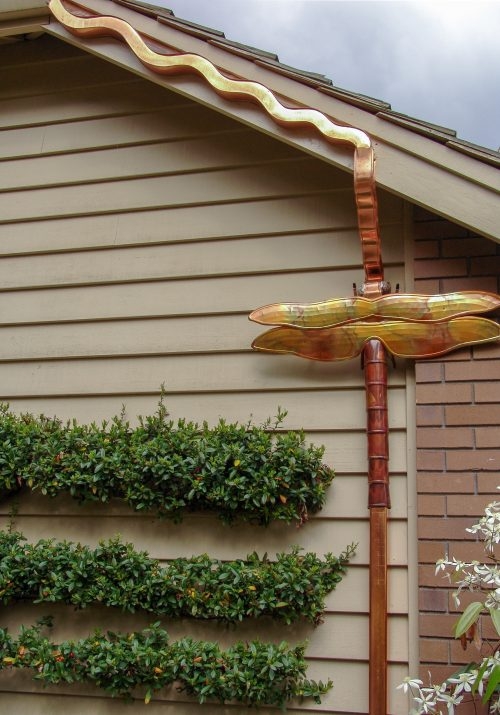 Decorative Downspout Dragonfly Sculpture Wavy Copper Leader Spout