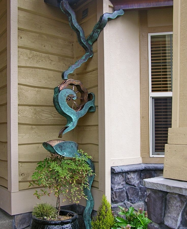 Decorative Downspout Verdigris Patina Water Wheel Lilypad Basin
