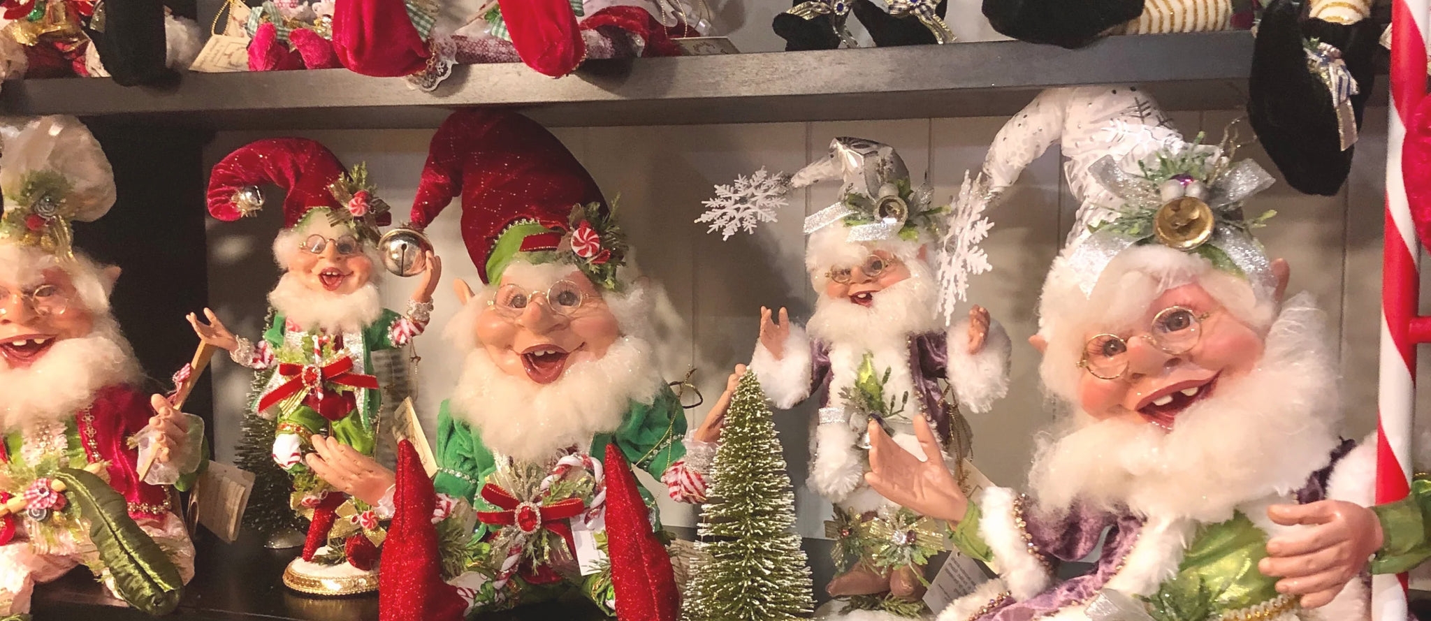 Decorative Elf Figurines with Wire Rim Glasses and Fuzzy Beards