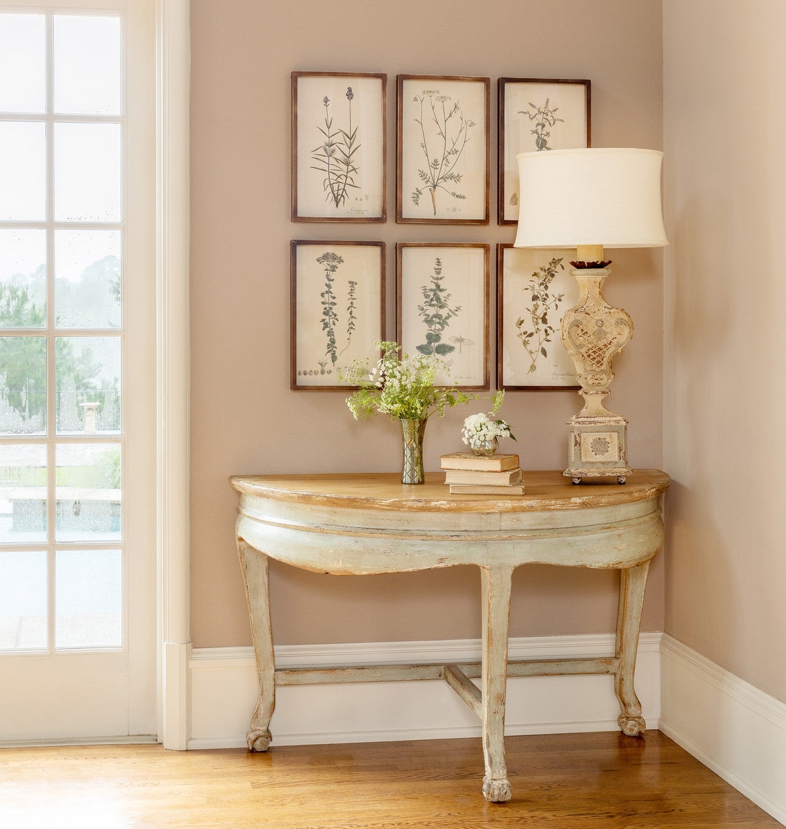 Demi Lune Table Ball and Claw Feet Sage Green Half-Moon Table