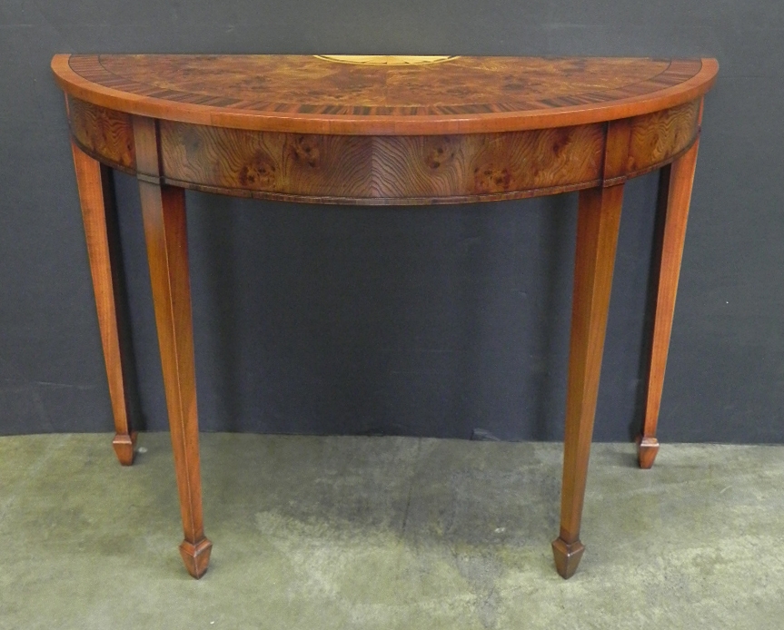 Demi Lune Table Fan Inlay Burl Wood Fan Inlaid Console Table