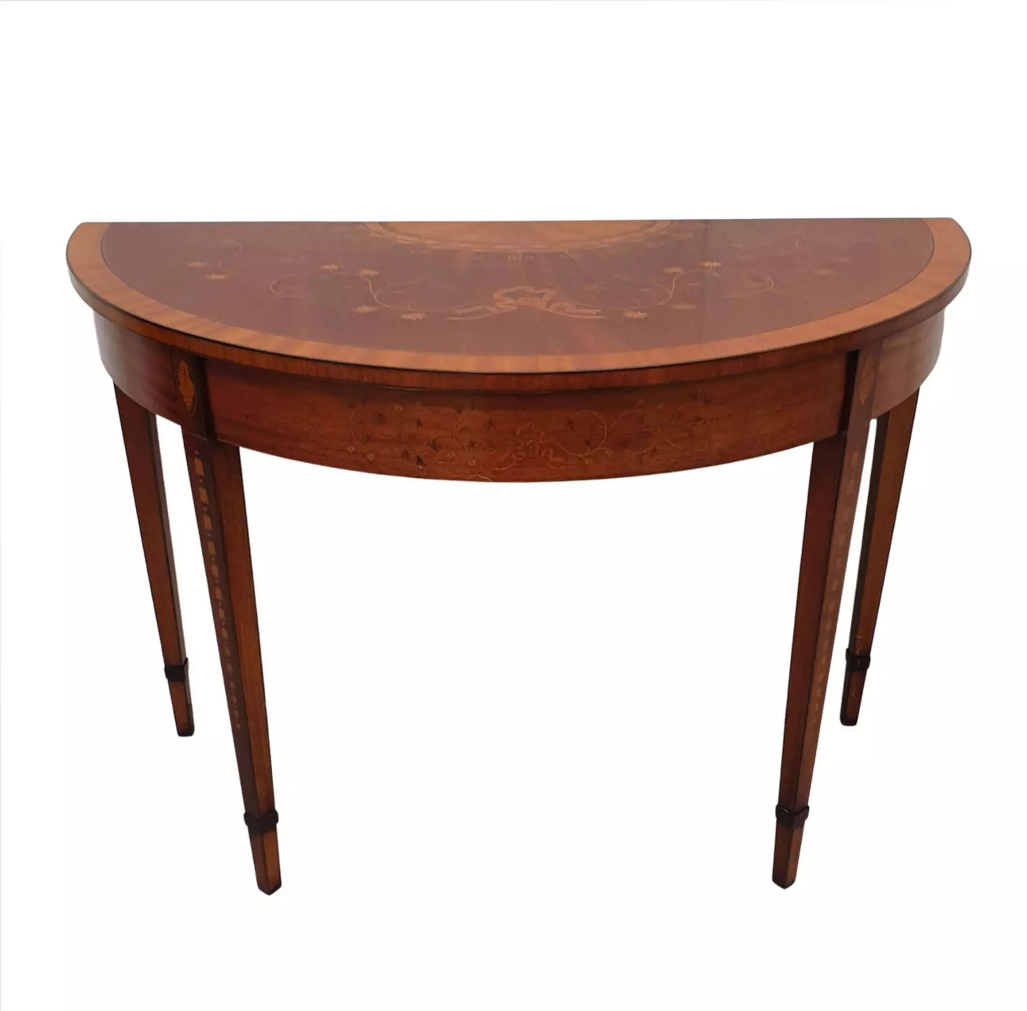 Demi Lune Table Marquetry Inlay and Inlaid Demi Lune Table