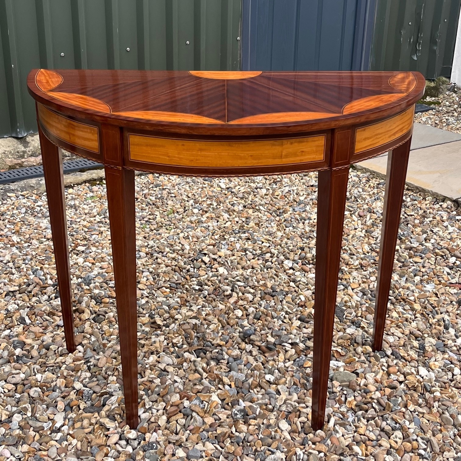 Demi Lune Table Sunburst Marquetry Edwardian Demi Lune Table