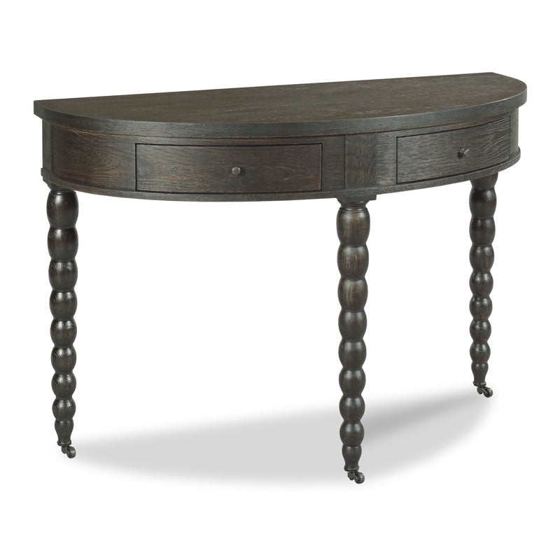 Demilune Table Bobbin Legs Wood Dark Wood Console with Casters