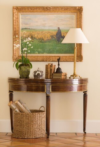 Demilune Table Brass Inlay with Traditional Entryway Table Decor