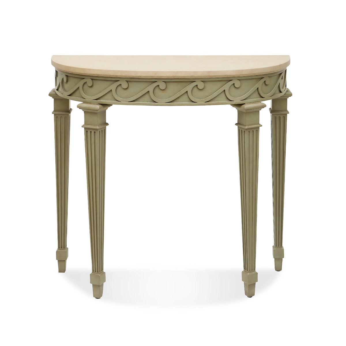 Demilune Table Wave Scroll Apron Sage Green Demilune Accent