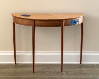 Demilune Table Wavy Blue Accents Textured Demilune Console Table