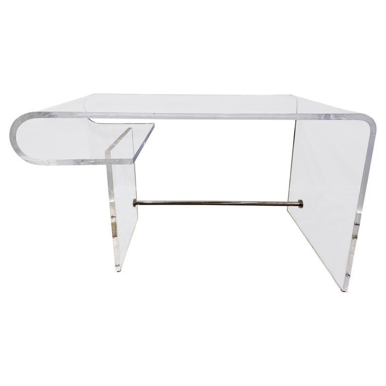 Desk featuring Integrated Curved Shelf in Clear Acrylic
