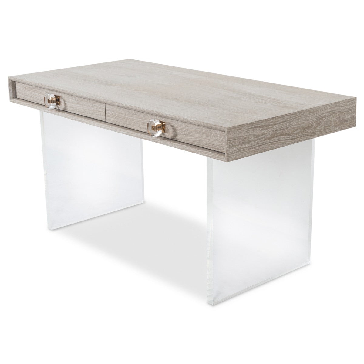 Desk with Whitewashed Oak and Faceted Crystal Knobs