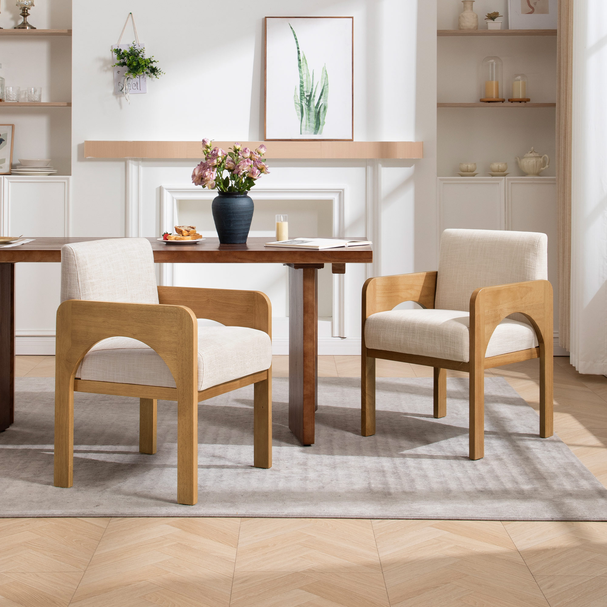 Dining Armchair Arched Side Cutout Light Wood Frame Arched Side Chair