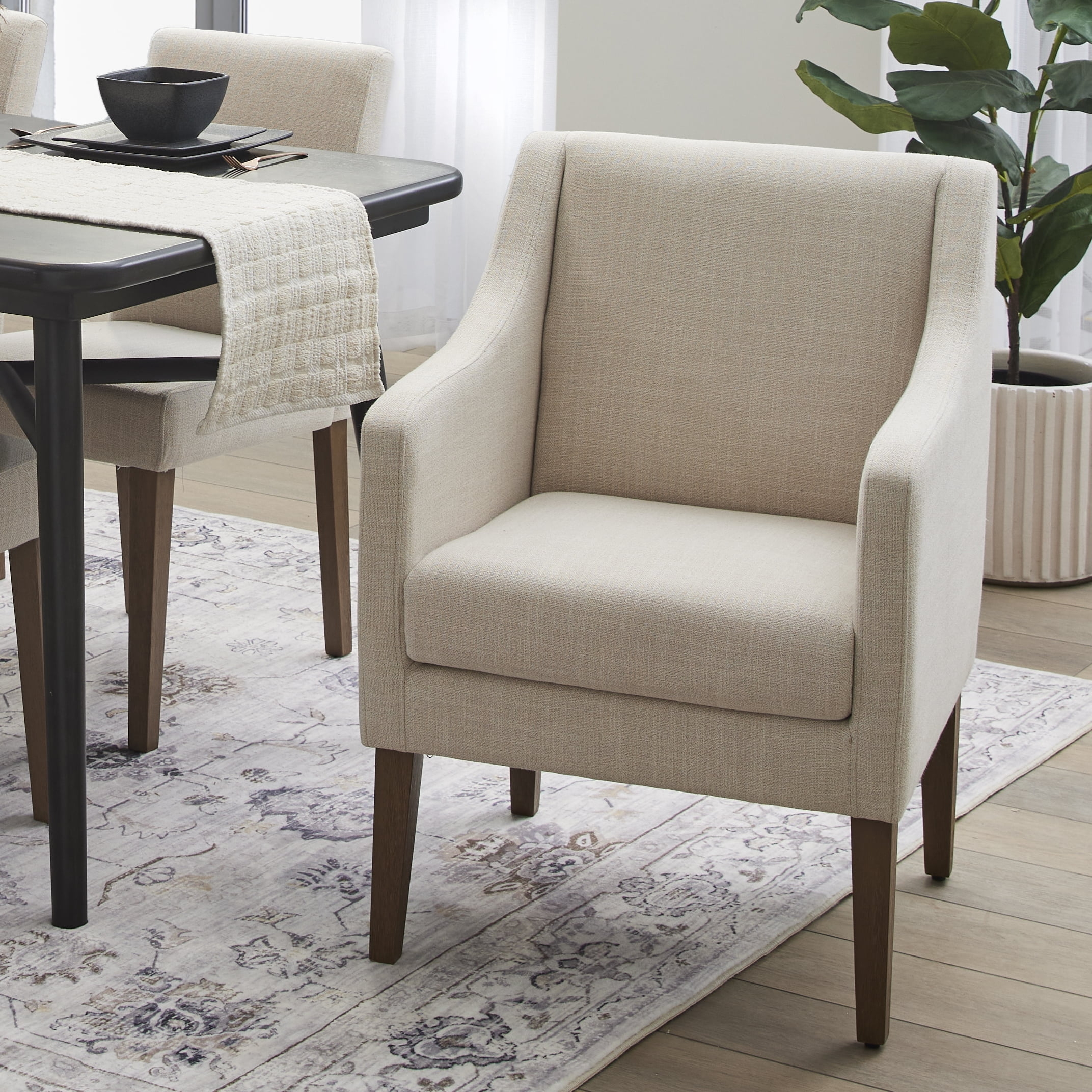 Dining Armchair: Oatmeal Upholstery on Tobacco Oak Captain Chairs