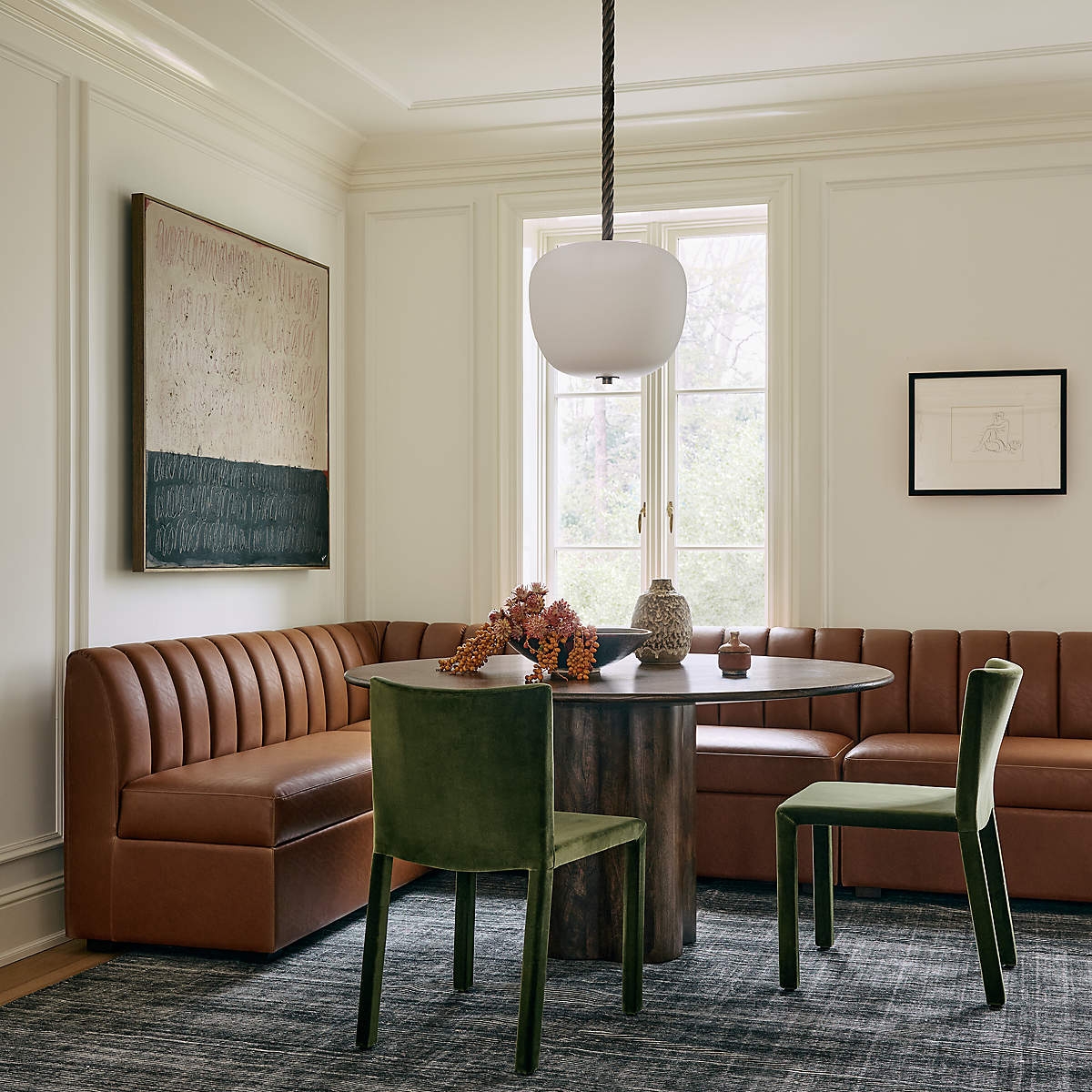 Dining Banquette: Cognac Leather Double L-Shape Corner