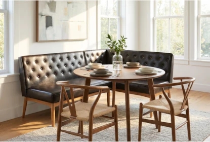 Dining Banquette Corner with Walnut Finish and Button Tufted Back