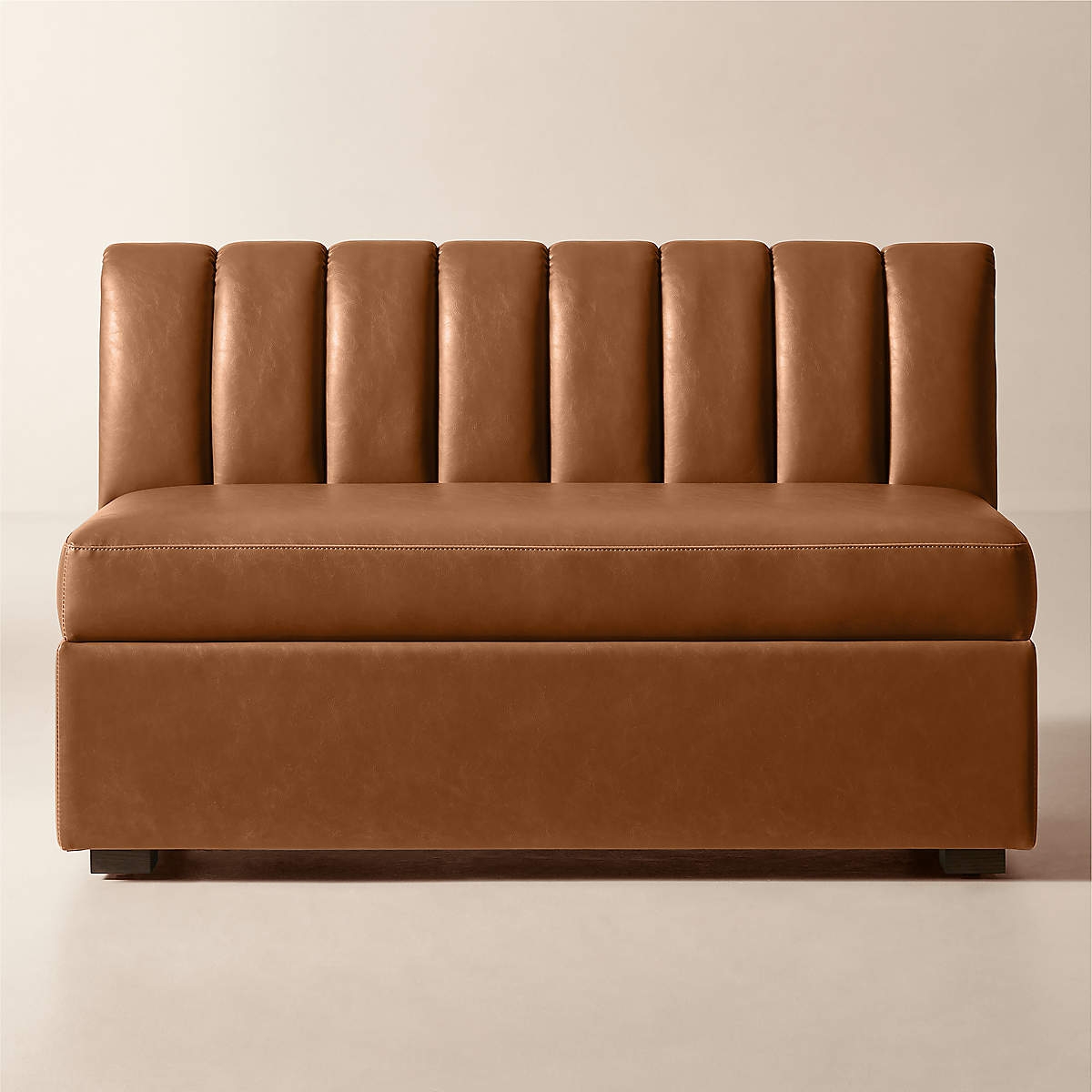 Dining Banquette with Boxy Base and Cognac Brown Channel Tufted Back