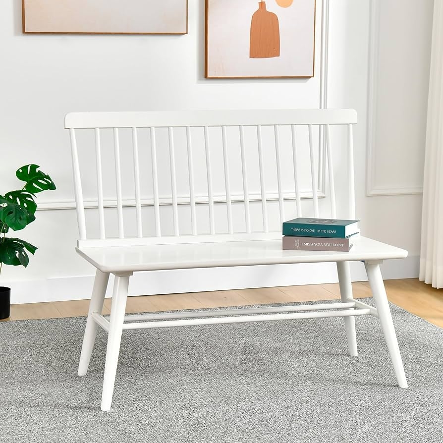 Dining Bench Crisp White Spindle Back Foyer Seat Seating