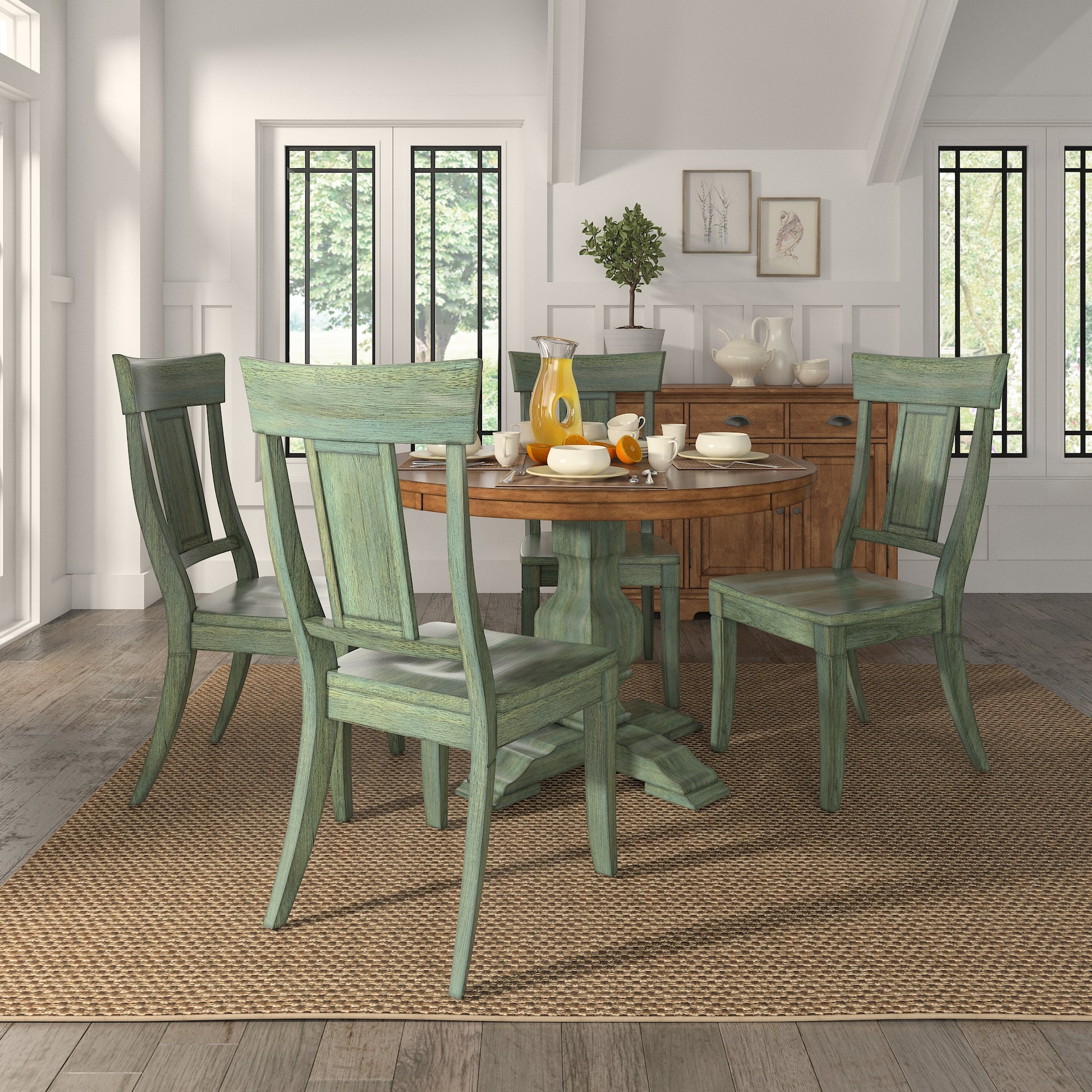 Dining Chair: Antique Sage Finish with Panel Back Frame