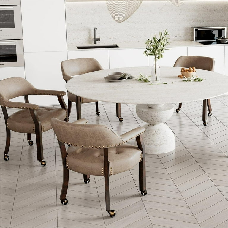 Dining Chair: Ball Casters and Nailhead Trim Captain Style Seating