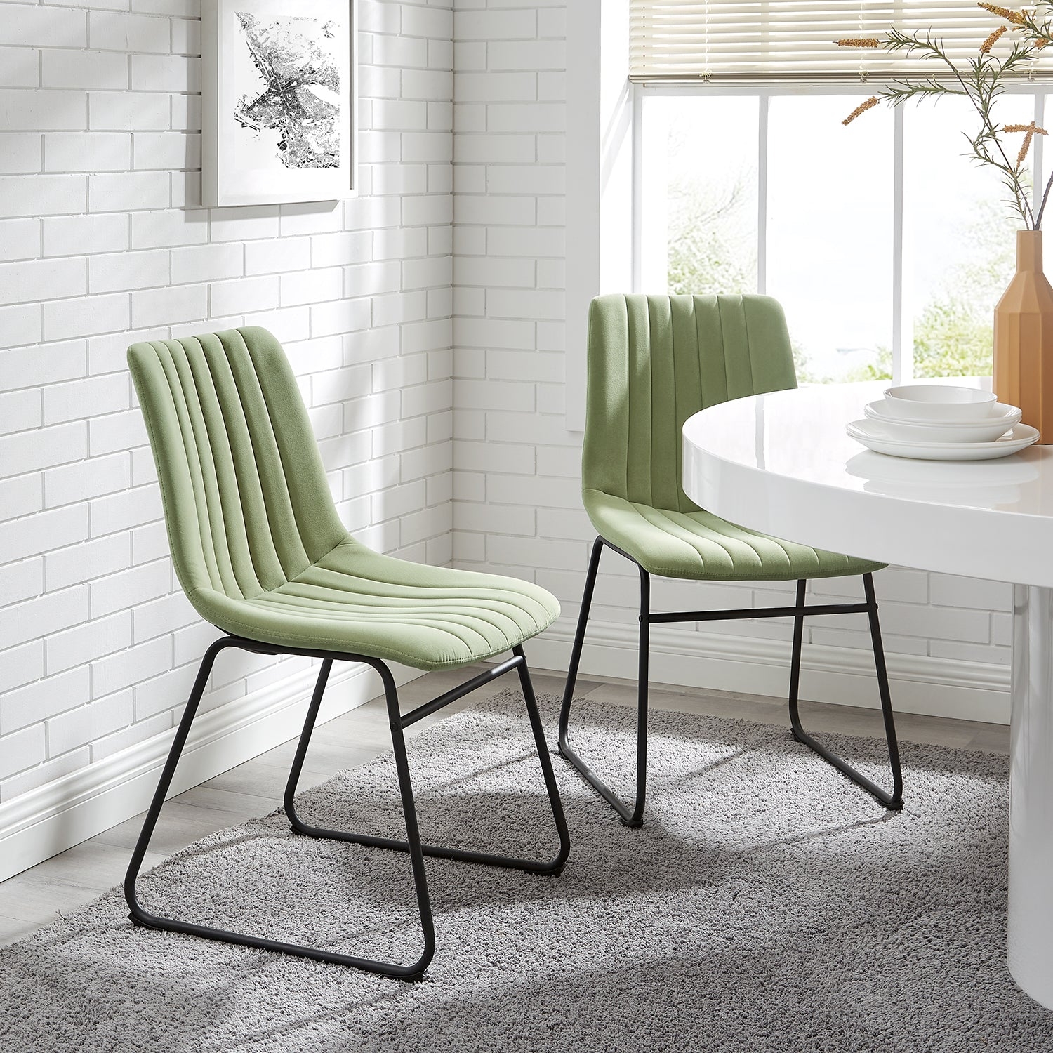 Dining Chair: Black Sled Base and Fluted Velvet