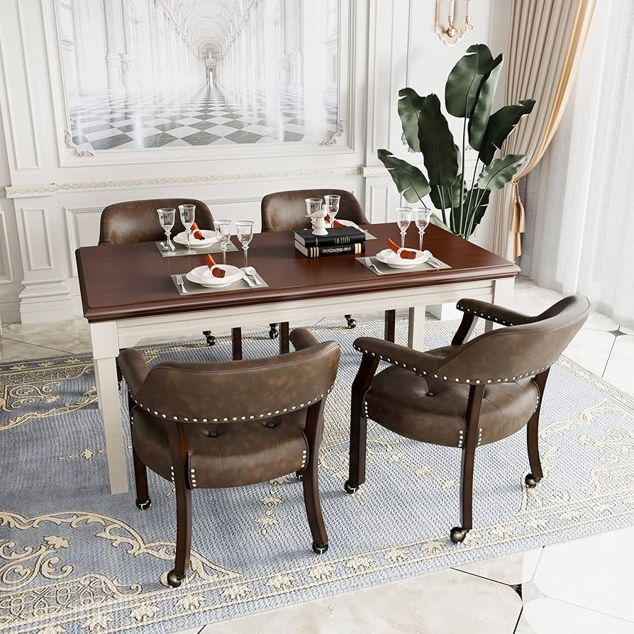 Dining Chair: Button Tufted Caster Seating with Barrel Backrest