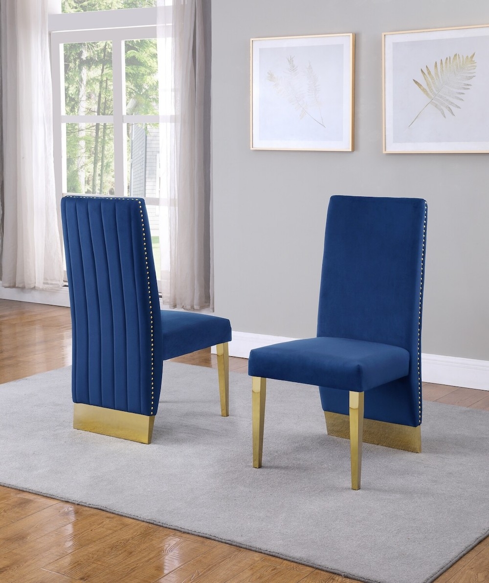 Dining Chair Channel Tufting Gold Solid Base High Back Seating