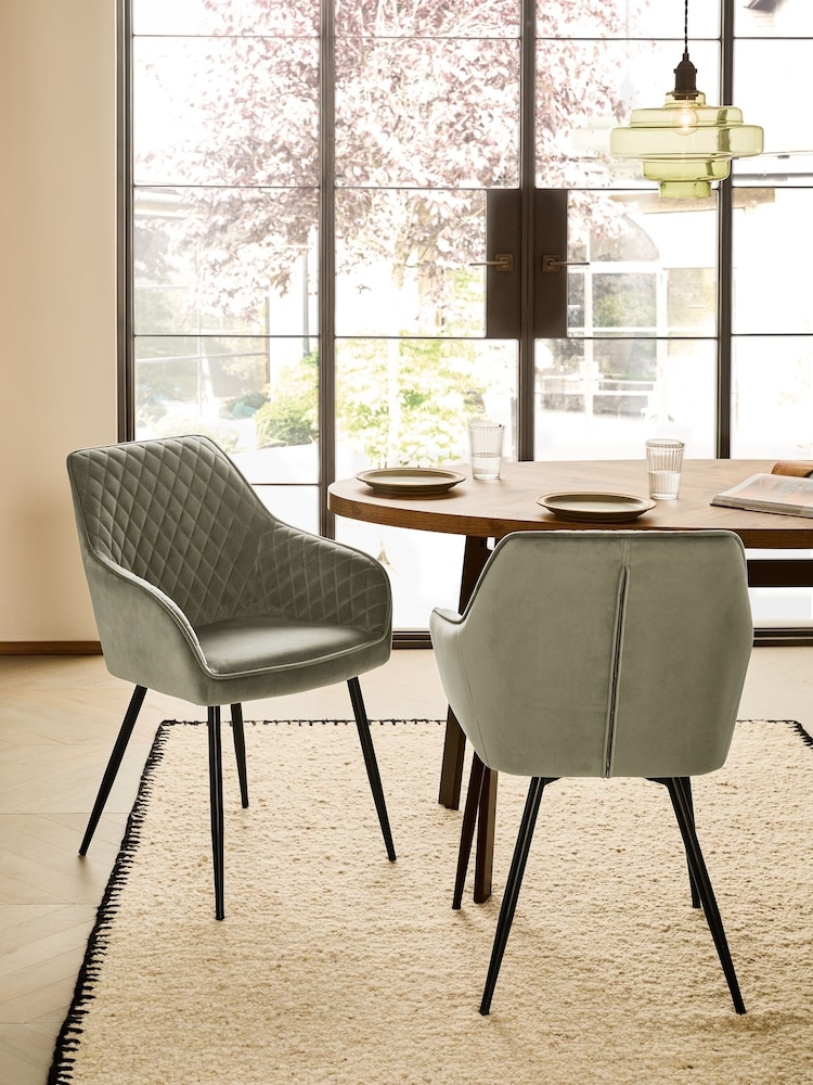 Dining Chair: Diamond Quilted Back and Black Metal Legs
