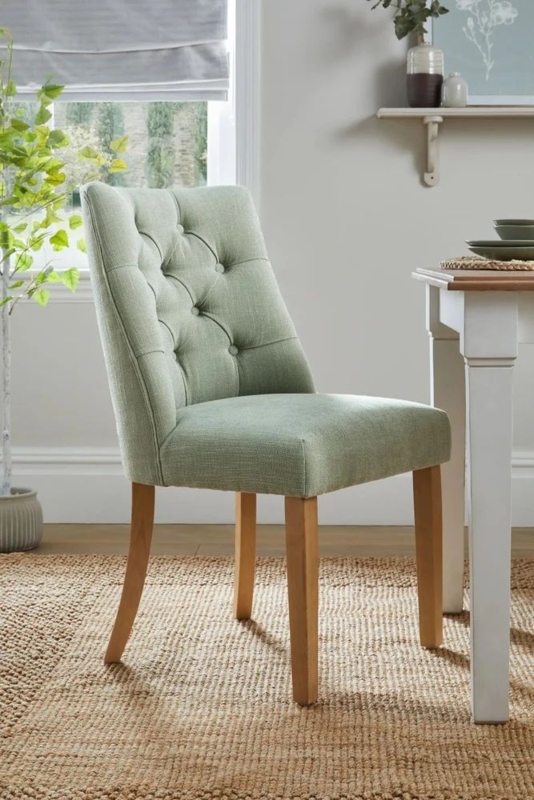 Dining Chair: Diamond Tufting in Sage Green Fabric