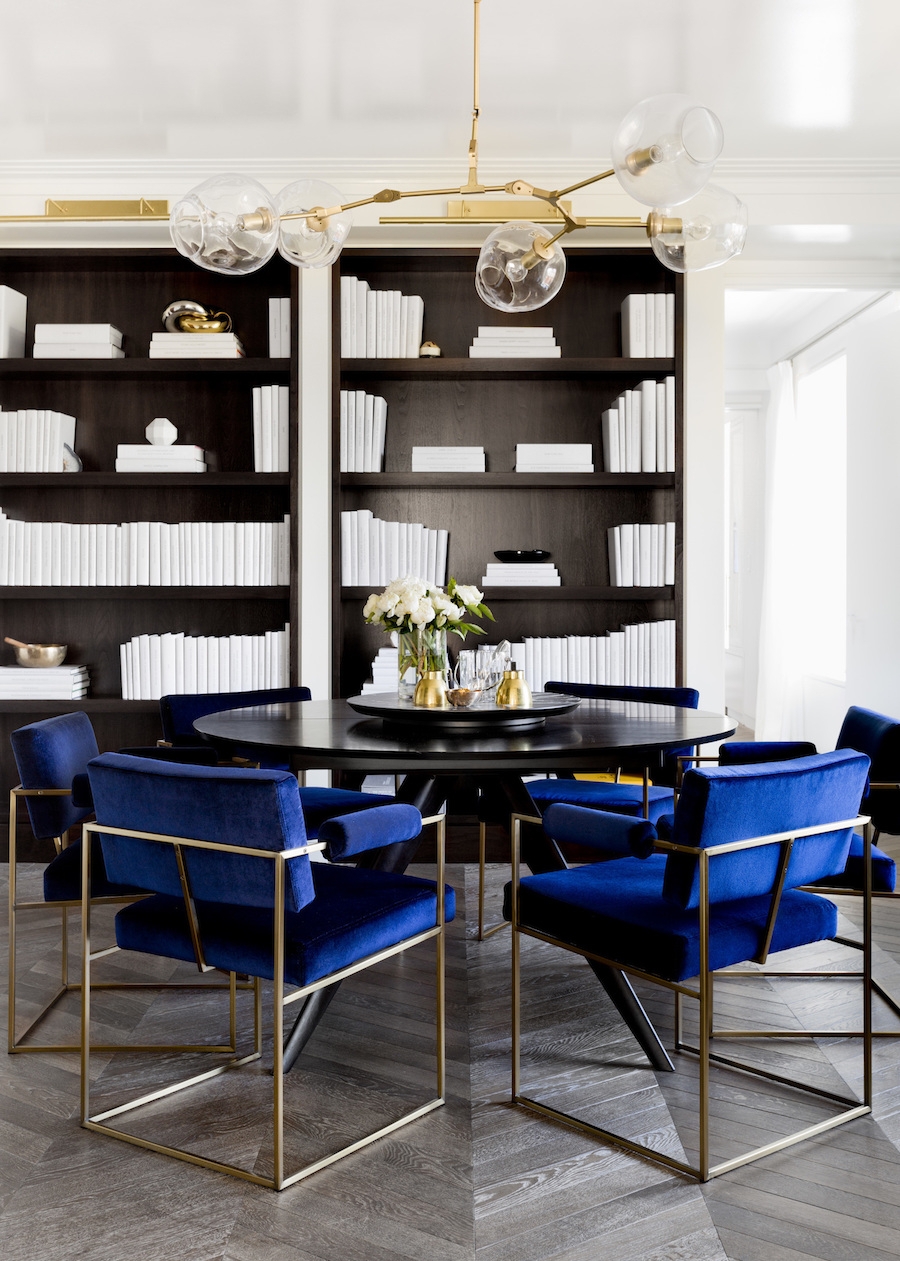 Dining Chair Gold Frame Cobalt Blue Velvet Glam Seating Set