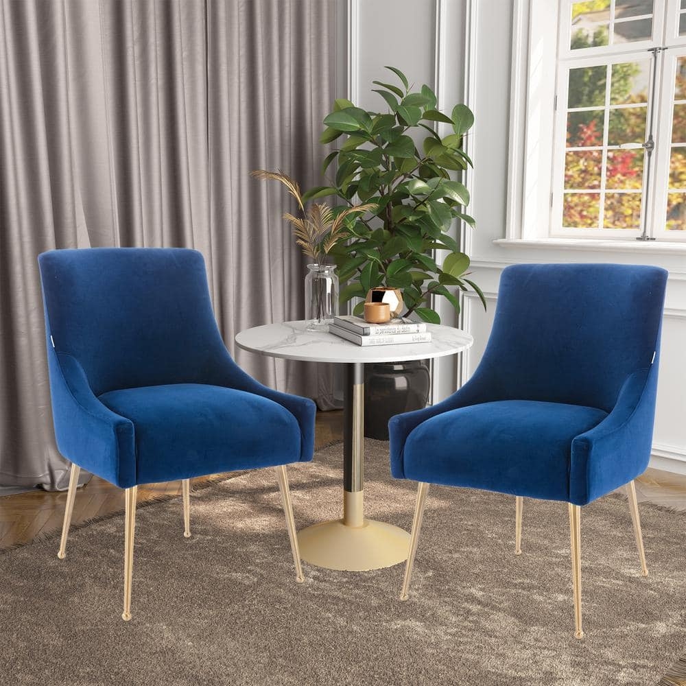 Dining Chair Gold Tapered Legs Integrated Armrests Navy Velvet