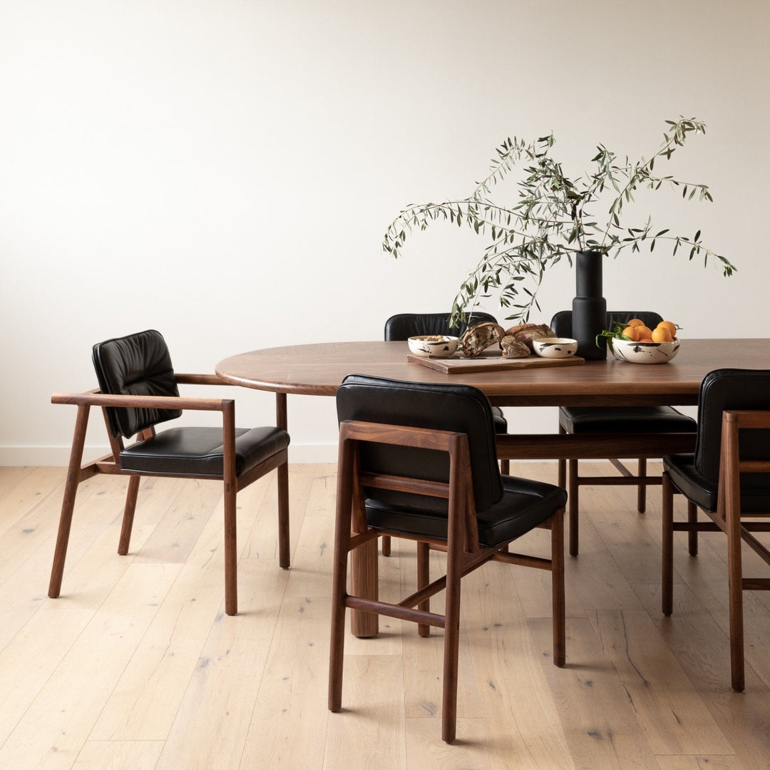 Dining Chair: Integrated Armrests Walnut Frame and Matte Pads