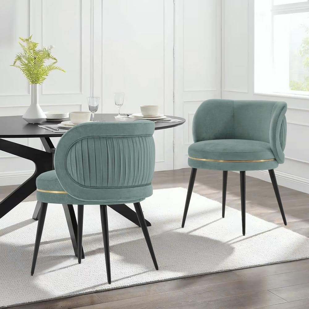 Dining Chair: Mint Green Velvet with Gold Metal Trim