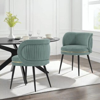 Dining Chair: Mint Green Velvet with Gold Metal Trim