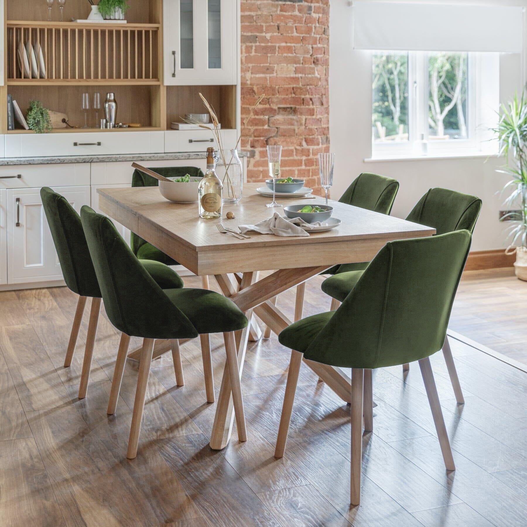 Dining Chair: Moss Green Velvet with Whitewashed Legs