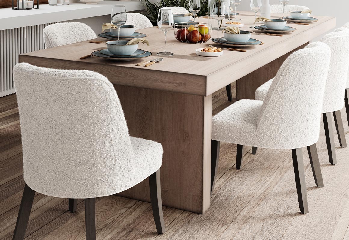 Dining Chair Nubby Texture Curved Back Nubby Fabric Dining Chair