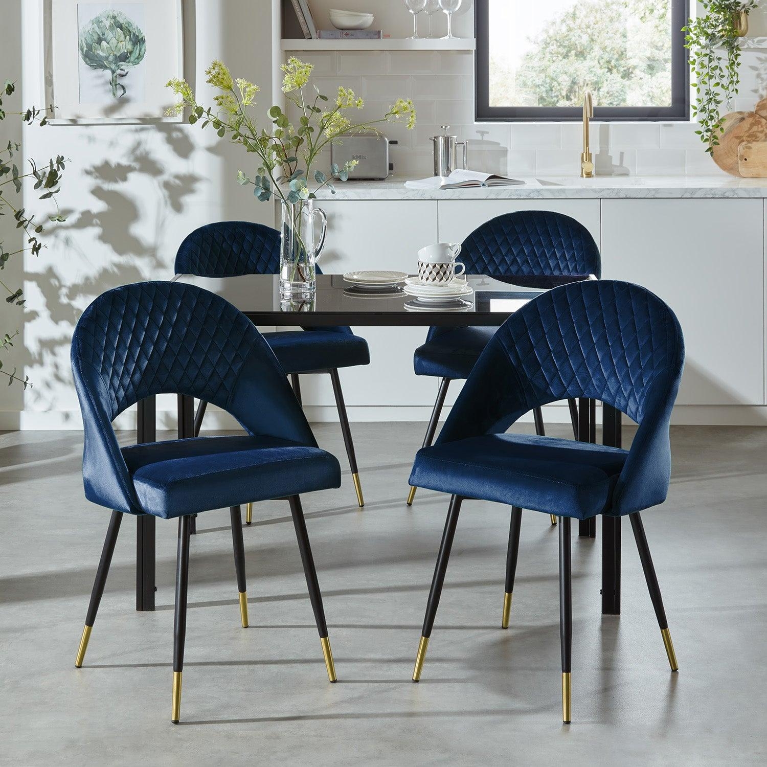 Dining Chair Plush Velvet Diamond Quilted Backrest Seating