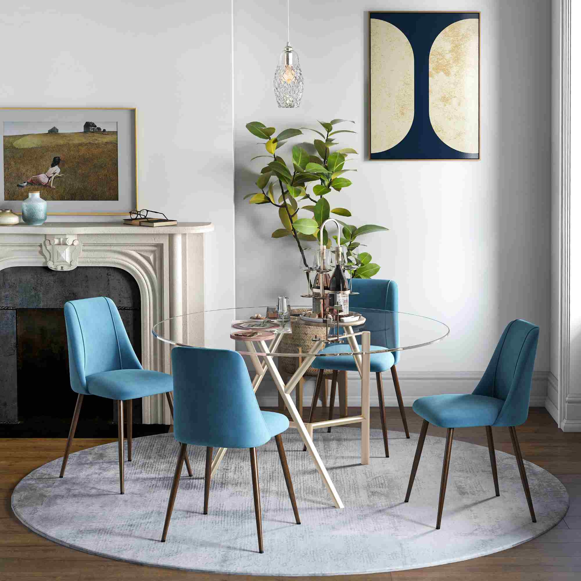 Dining Chair Powder Blue Velvet Vertical Back Stitching Set
